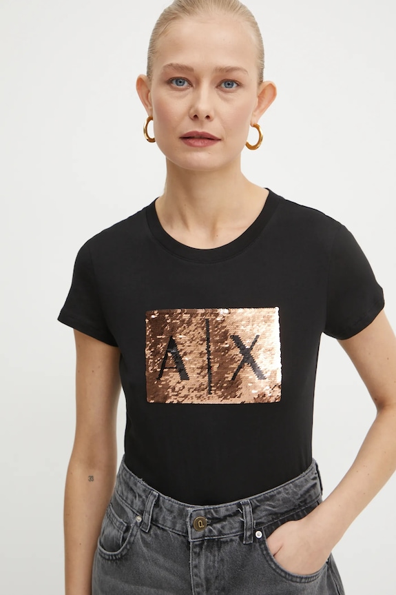 Pamučna majica Armani Exchange natpis crna 8NYTDL.YJ73Z