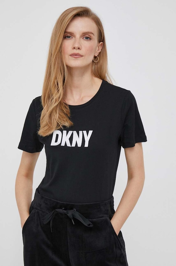 Bavlnené tričko Dkny potlač čierna W3276CNA