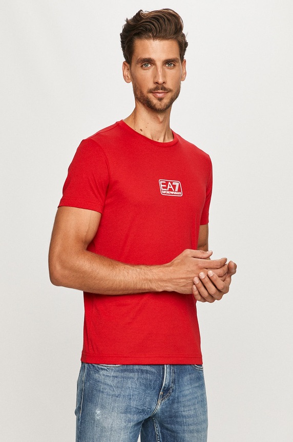 EA7 Emporio Armani - T-shirt 8NPT11.PJNQZ nadruk czerwony 8NPT11.PJNQZ