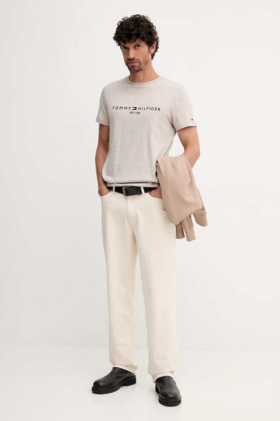 Tommy Hilfiger t-shirt bawełniany MW0MW11797 beżowy SS26