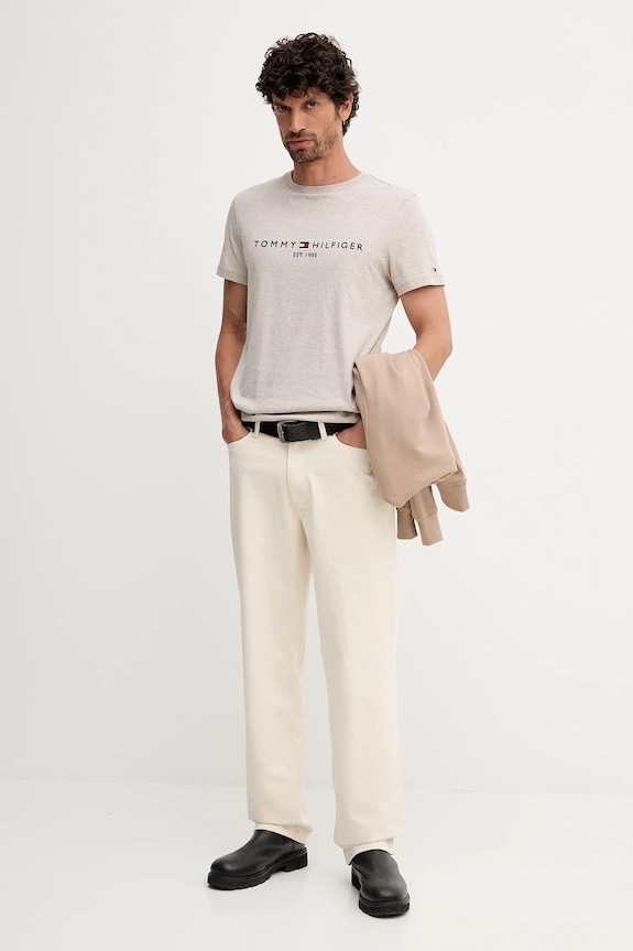 Tommy Hilfiger t-shirt bawełniany MW0MW11797 beżowy SS26