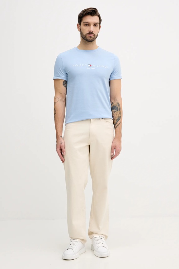 Βαμβακερό μπλουζάκι Tommy Hilfiger MW0MW11797 μπλε SS26