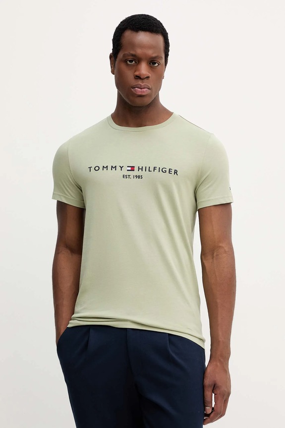Βαμβακερό μπλουζάκι Tommy Hilfiger βαμβάκι πράσινο MW0MW11797