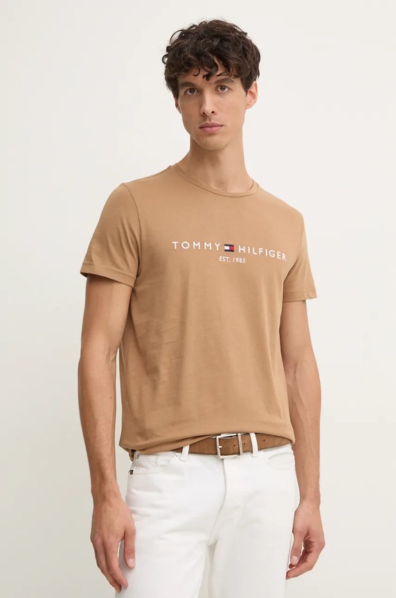 Bavlněné tričko Tommy Hilfiger nášivka béžová MW0MW11797