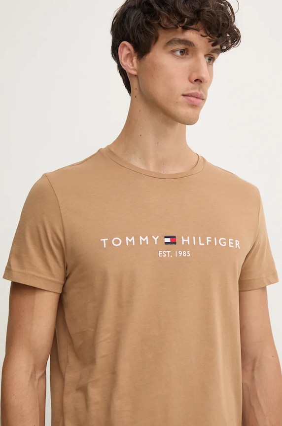 Bavlněné tričko Tommy Hilfiger béžová MW0MW11797