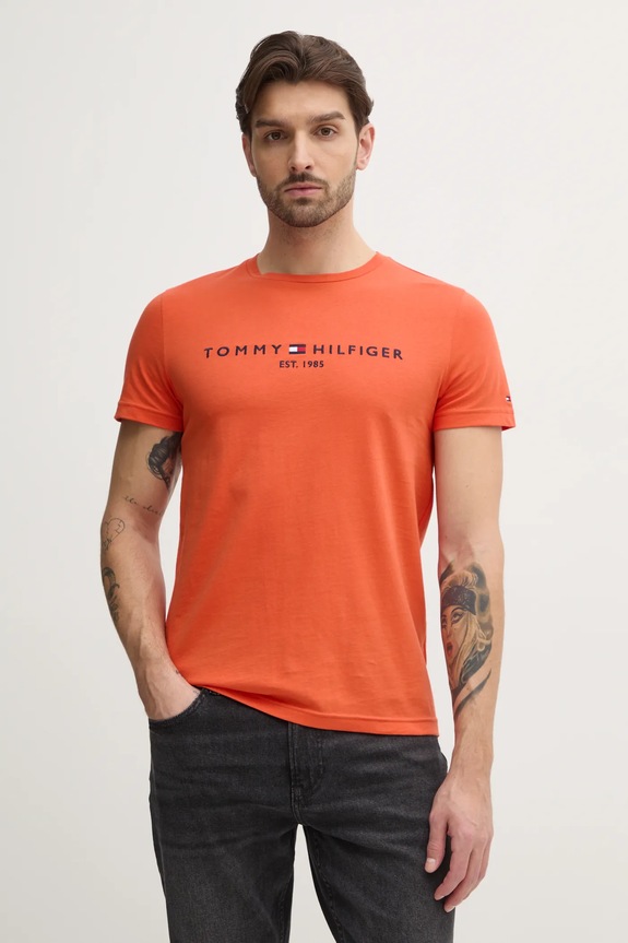 Bavlnené tričko Tommy Hilfiger nášivka oranžová MW0MW11797