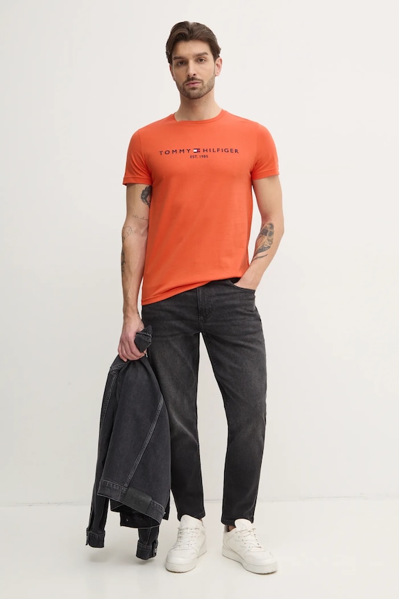 Bavlnené tričko Tommy Hilfiger MW0MW11797 oranžová SS26