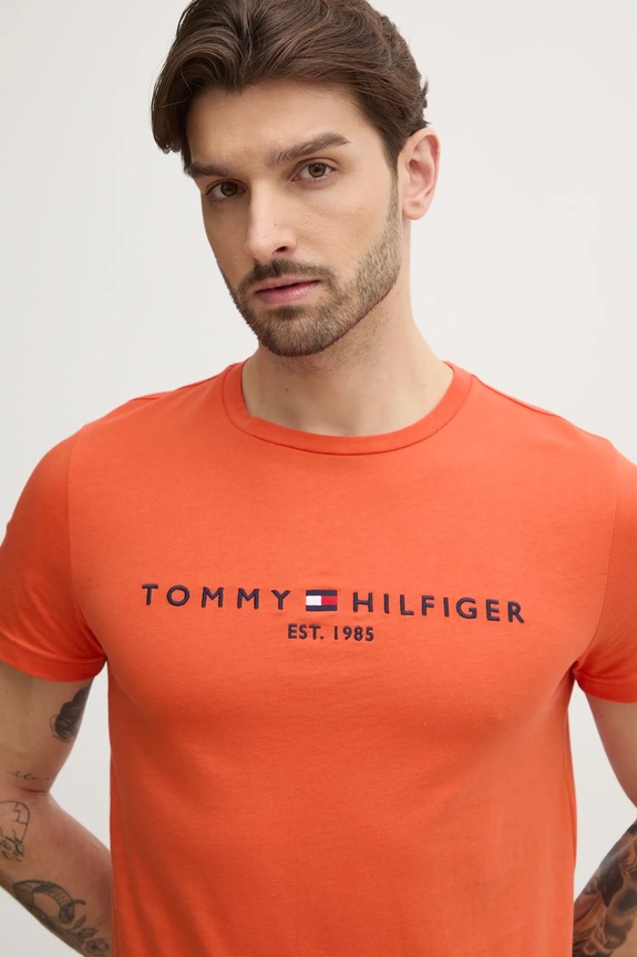 Bavlnené tričko Tommy Hilfiger oranžová MW0MW11797