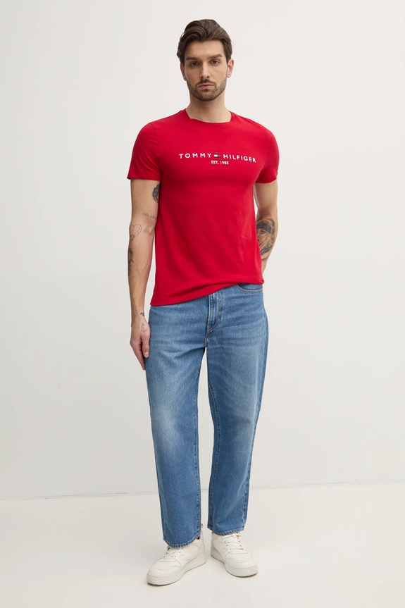 Tommy Hilfiger t-shirt bawełniany MW0MW11797 czerwony SS26