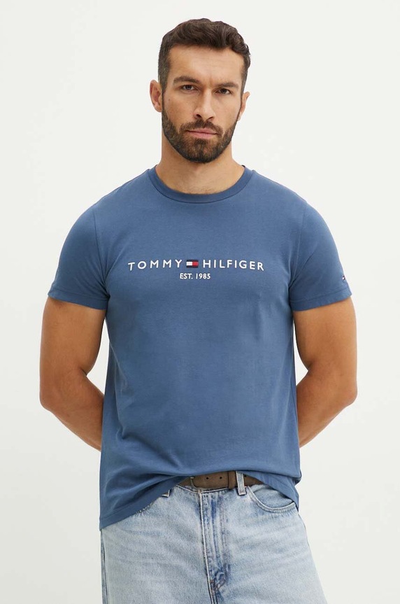 Bavlněné tričko Tommy Hilfiger nášivka modrá MW0MW11797