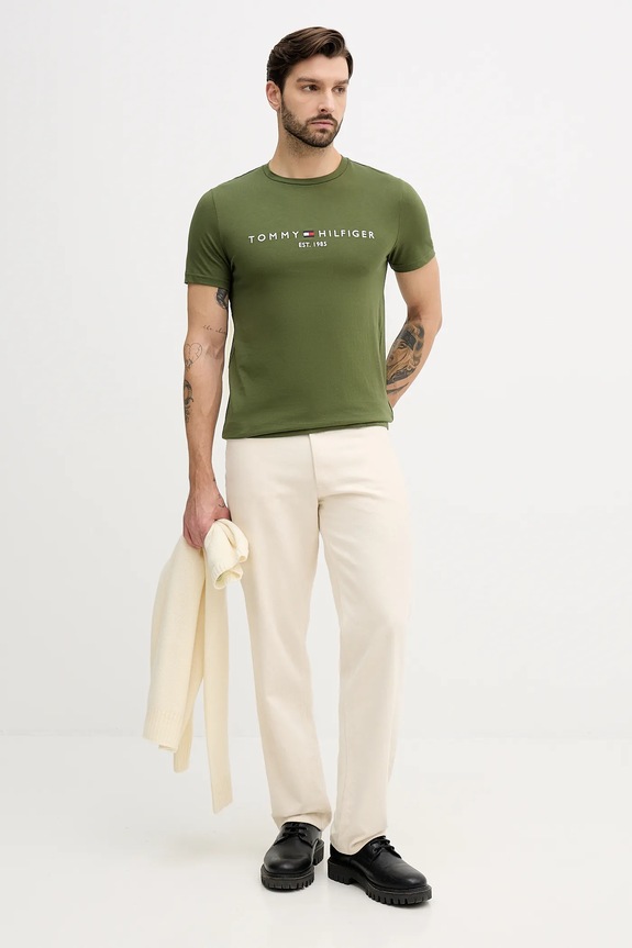 Tommy Hilfiger t-shirt bawełniany MW0MW11797 zielony SS26