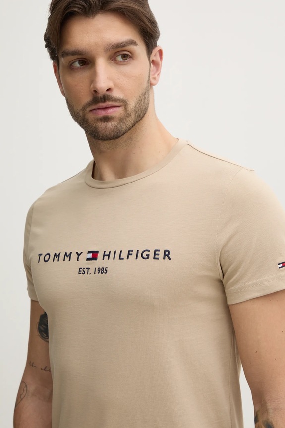 Tommy Hilfiger t-shirt bawełniany regular beżowy MW0MW11797