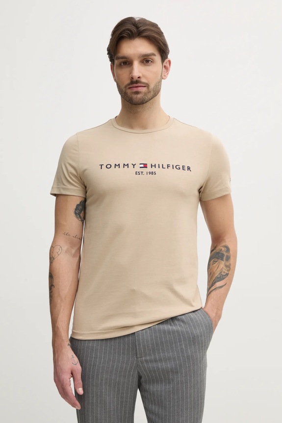 Tommy Hilfiger t-shirt bawełniany beżowy MW0MW11797