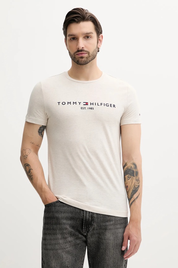 Bavlnené tričko Tommy Hilfiger béžová MW0MW11797