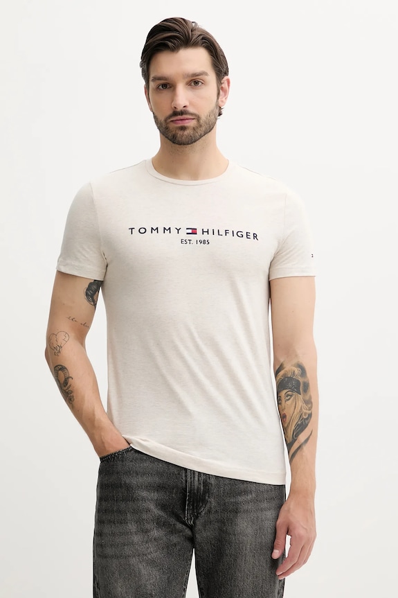 Bavlnené tričko Tommy Hilfiger béžová MW0MW11797