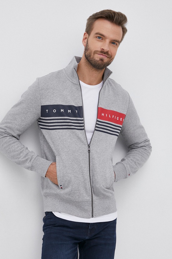 Bavlnená mikina Tommy Hilfiger potlač sivá MW0MW21094.4890