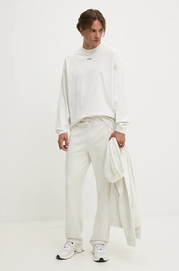 Βαμβακερή μπλούζα HUGO Kenno 50458700 μπεζ AA00