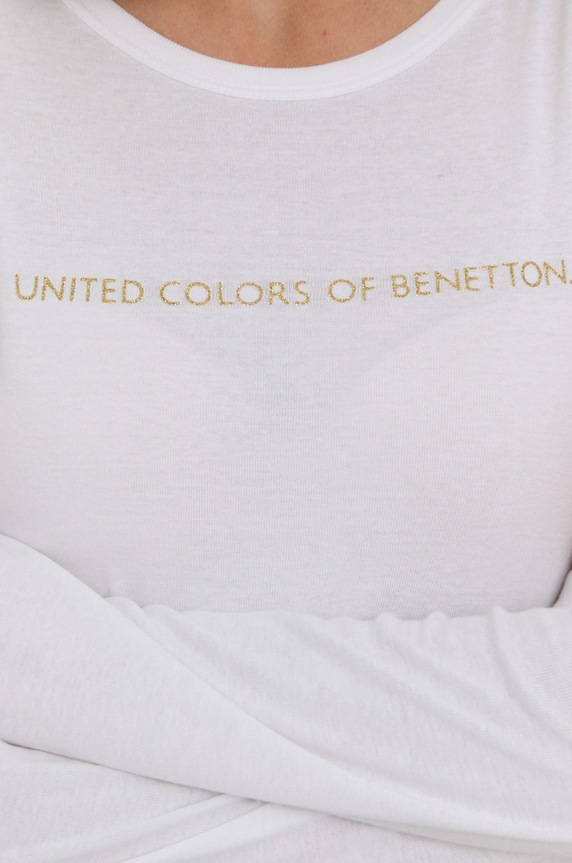 Bavlněné tričko s dlouhým rukávem United Colors of Benetton 3GA2E16G0.101 bílá