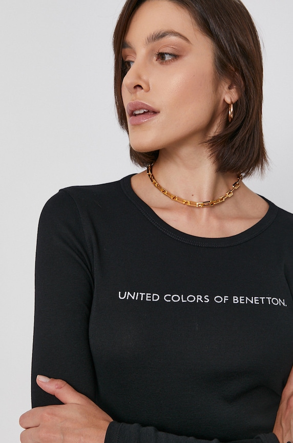 Bavlnené tričko s dlhým rukávom United Colors of Benetton čierna 3GA2E16G0.100