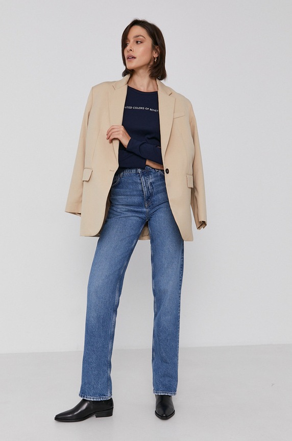 Pamučna majica dugih rukava United Colors of Benetton 3GA2E16G0.016 mornarsko plava AA00