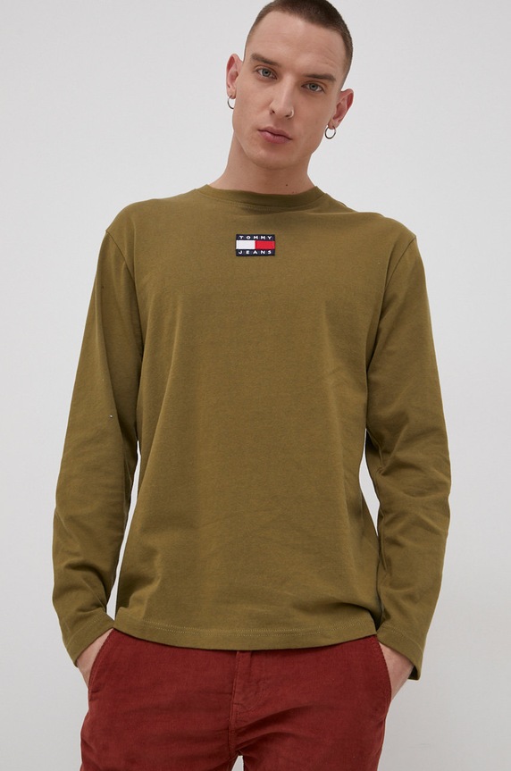 Tričko s dlhým rukávom Tommy Jeans nášivka zelená DM0DM10932.4890