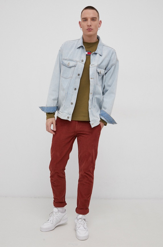 Tričko s dlhým rukávom Tommy Jeans DM0DM10932.4890 zelená AW21