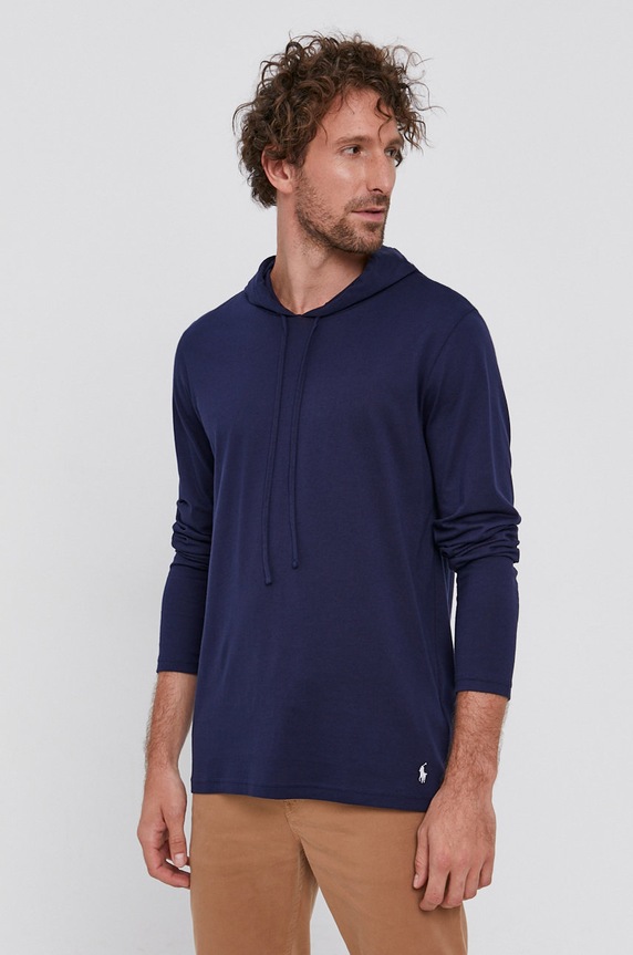 Bavlnené tričko s dlhým rukávom Polo Ralph Lauren jednofarebný tmavomodrá 714844760001