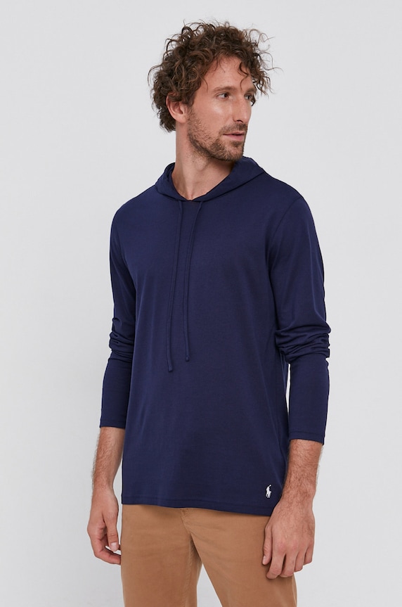 Bavlnené tričko s dlhým rukávom Polo Ralph Lauren jednofarebný tmavomodrá 714844760001