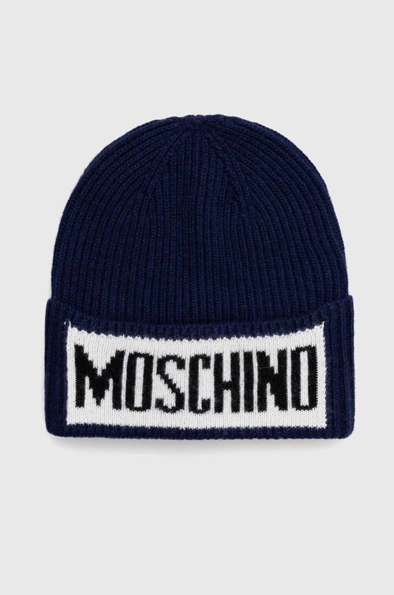 Vlněná čepice Moschino vlna námořnická modř M5540.60077