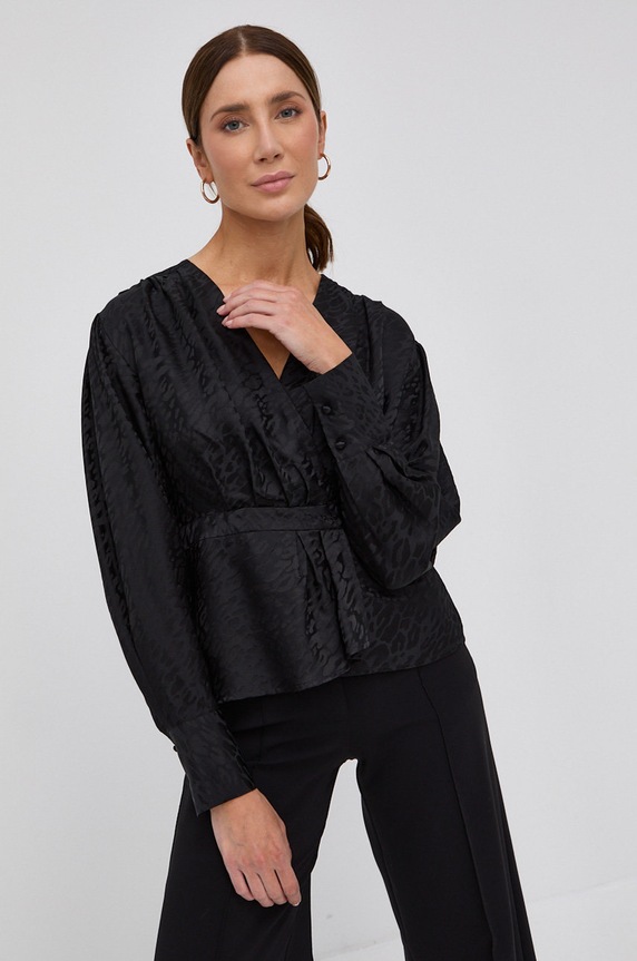 Hodvábna blúzka The Kooples regular čierna FTOP23057K