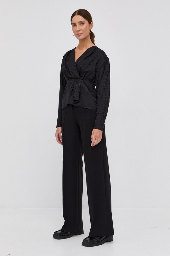 Hodvábna blúzka The Kooples FTOP23057K čierna AW21