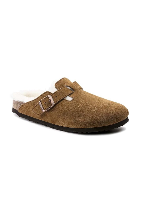Birkenstock kapcie zamszowe Boston 1001141.Sheepskin.Mink brązowy AW21