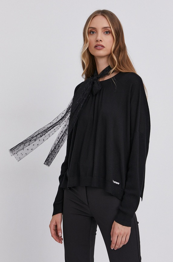 Red Valentino Sweter wełniany okrągły czarny WR3KC09K64M