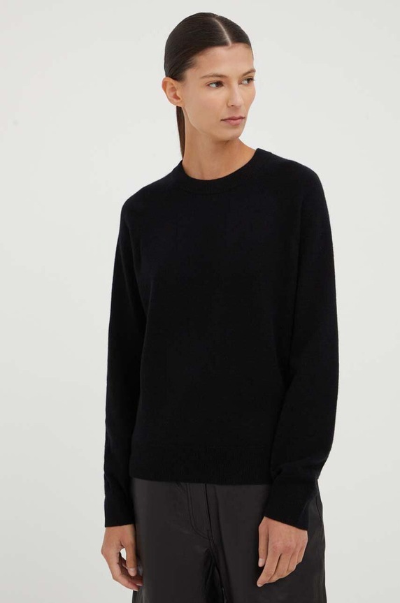 Samsoe Samsoe sweter kaszmirowy Boston okrągły czarny F15322154