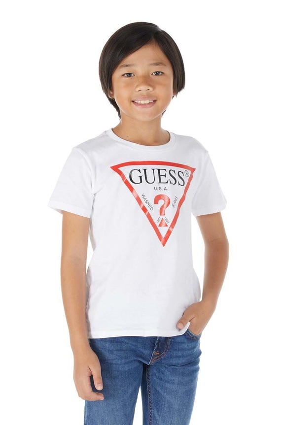 Guess T-shirt bawełniany dziecięcy nadruk biały L73I55.K8HM0