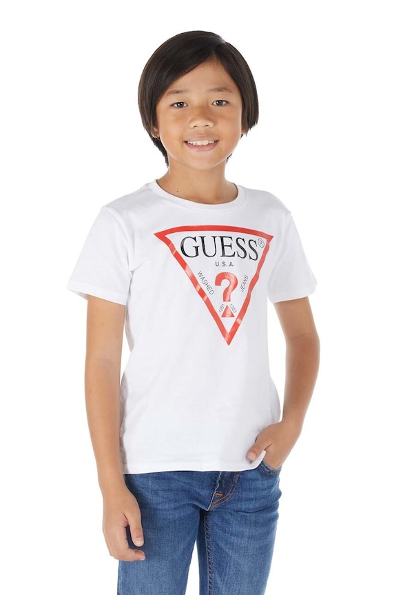 Guess T-shirt bawełniany dziecięcy nadruk biały L73I55.K8HM0