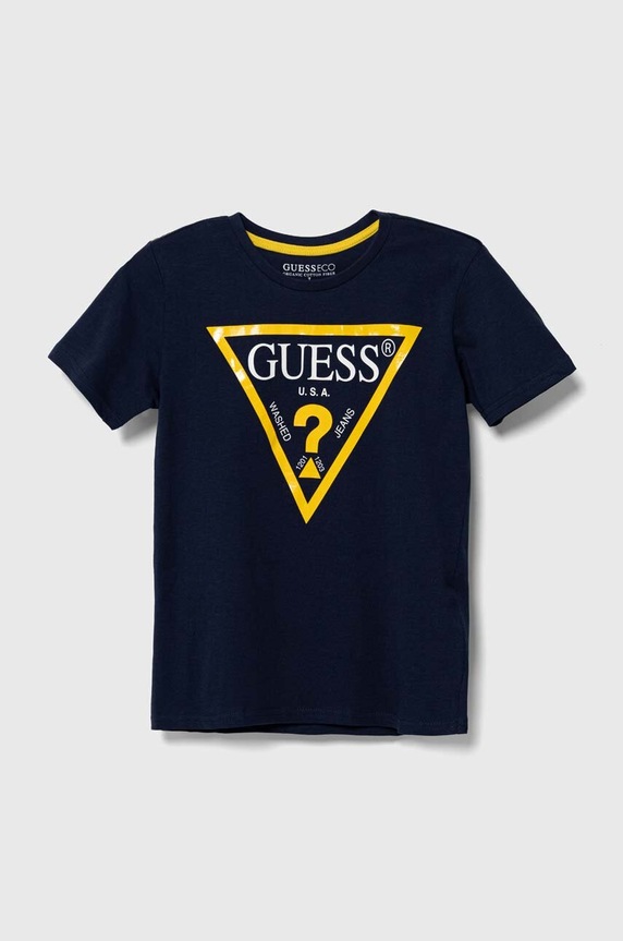 Guess T-shirt bawełniany dziecięcy nadruk granatowy L73I55.K8HM0