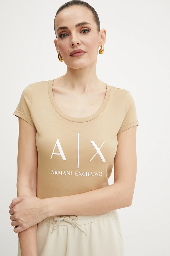 Armani Exchange t-shirt bawełniany beżowy 8NYT70.YJ16Z