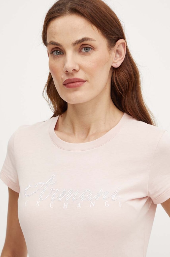 Bavlněné tričko Armani Exchange kulatý růžová 8NYT91.YJG3Z