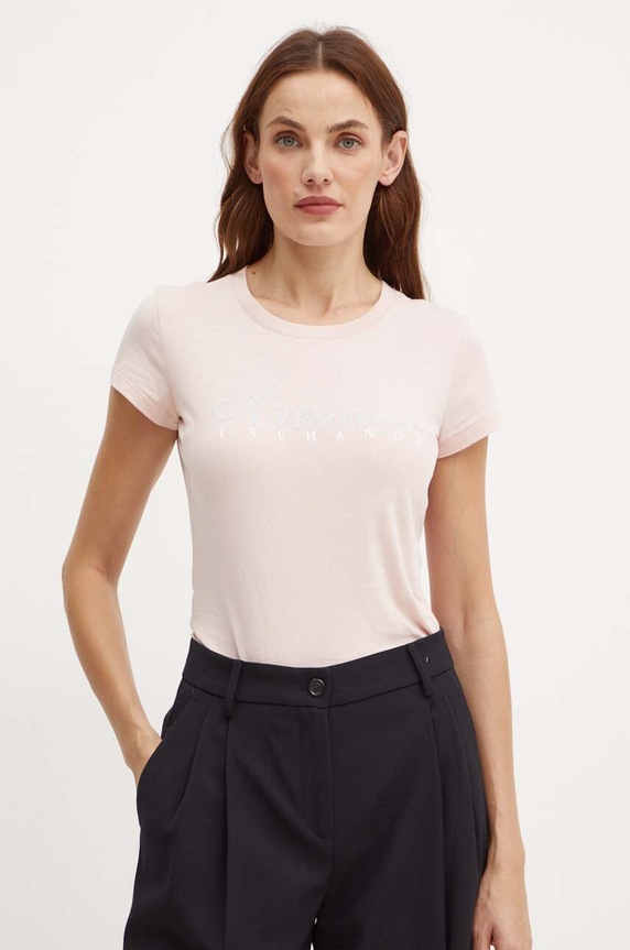 Bavlněné tričko Armani Exchange 8NYT91.YJG3Z růžová SS25