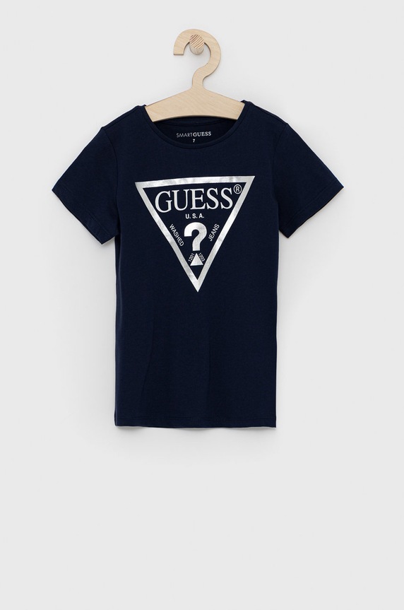 Guess T-shirt bawełniany dziecięcy nadruk granatowy J73I56.K8HM0