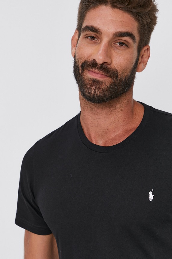 Βαμβακερό μπλουζάκι Polo Ralph Lauren κανονικό μαύρο 714844756001
