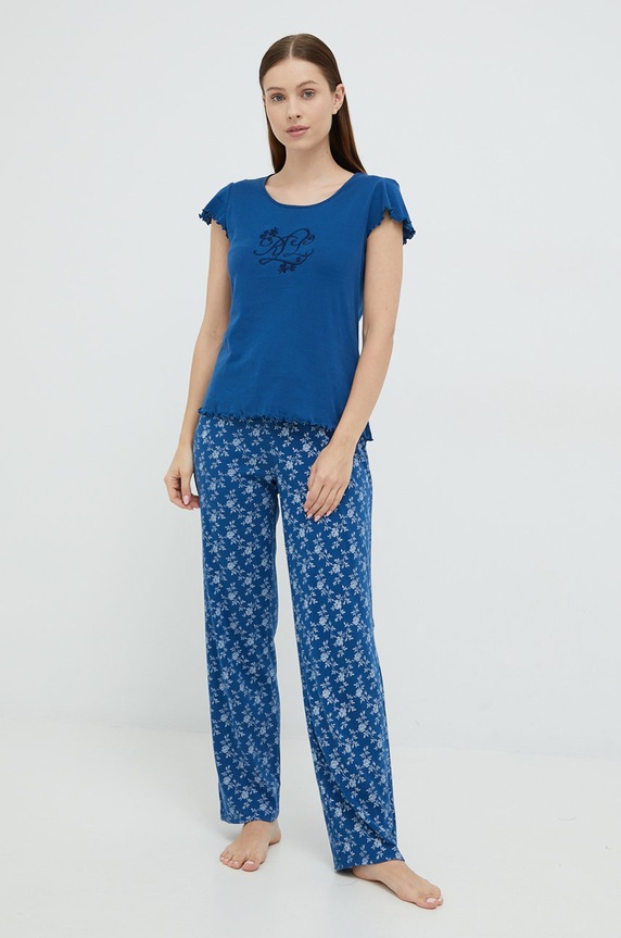 Lauren Ralph Lauren piżama bawełniana wzorzyste niebieski ILN72191
