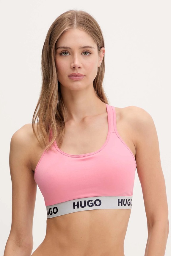 Podprsenka HUGO BRALETTE PADDED SPORTY LOGO bez kostíc ružová 50469628