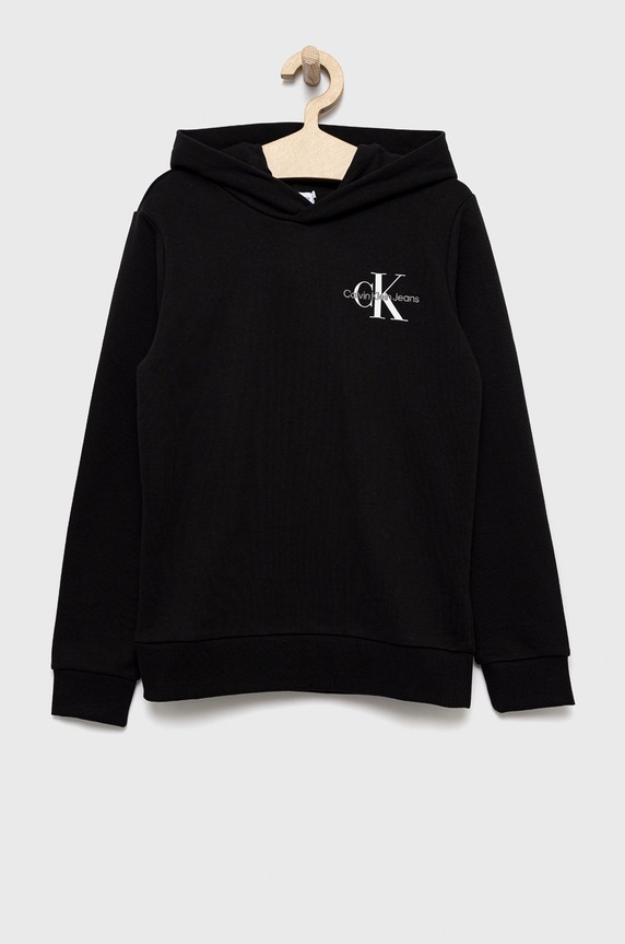 Dětská bavlněná mikina Calvin Klein Jeans s kapucí černá IU0IU00266.9BYY