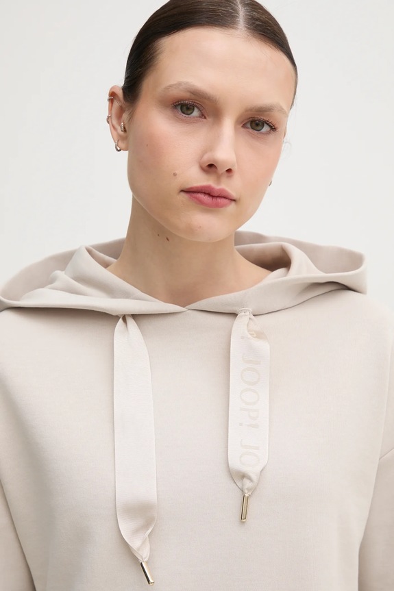 Joop! bluza z kapturem damska z bawełną beżowy 30032522