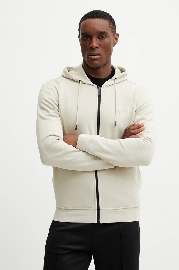 Guess bluza z kapturem męska z bawełną ALDWIN z kapturem beżowy Z2YQ28.KAIJ1