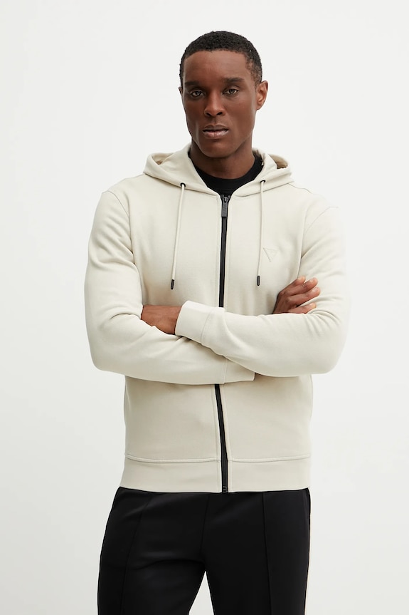 Guess bluza z kapturem męska z bawełną ALDWIN beżowy Z2YQ28.KAIJ1