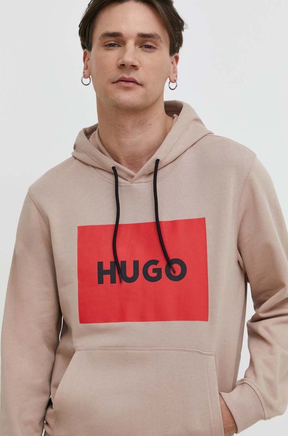 HUGO bluza bawełniana nadruk beżowy 50473168