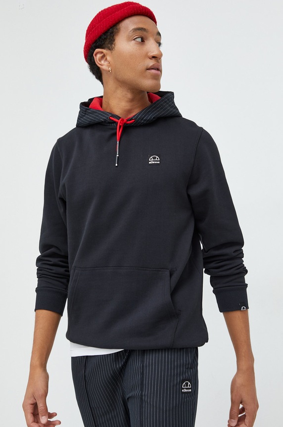 Βαμβακερή μπλούζα Ellesse X Leonardo Servadio με κουκούλα μαύρο SHP15890